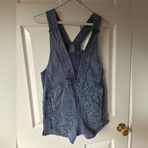AS REVIVAL Denim Blue Overall Shorts Romper XS